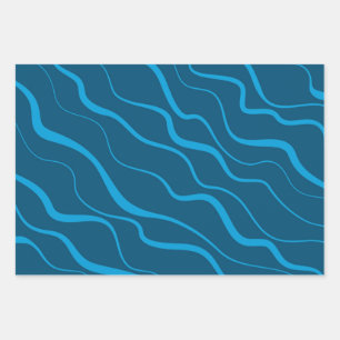 Blue, simple, modern, cool wave abstraction wrapping paper sheet