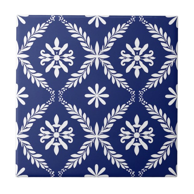 Blue Simple Modern Geometric Elegant Abstract Tile (Front)