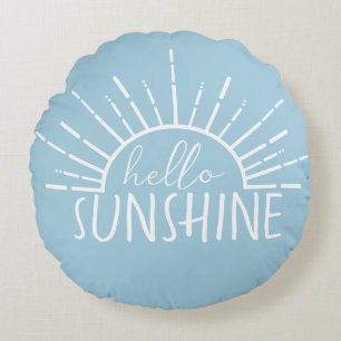 Blue Simple Modern Hello Sunshine     Round Pillow