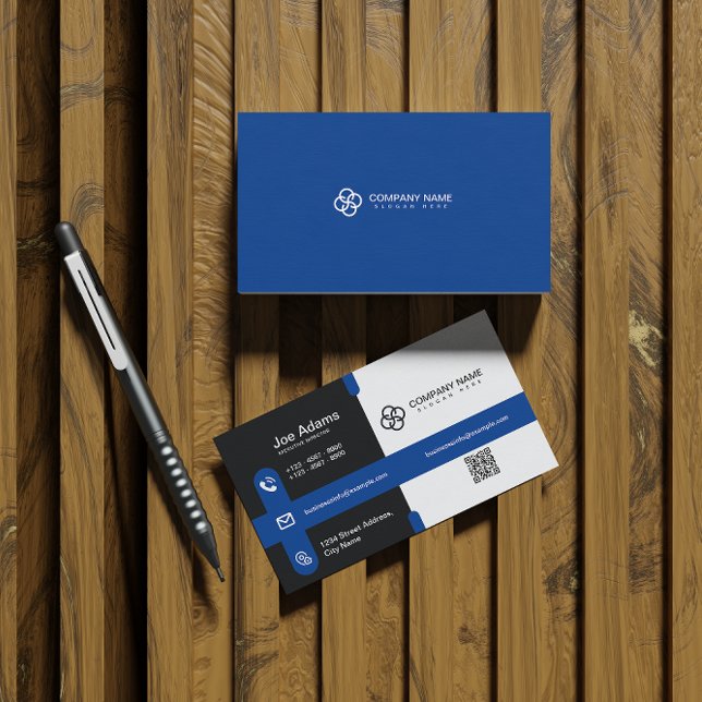 Blue Simple Modern Professional QR Code Scannable Business Card (Creator Uploaded)