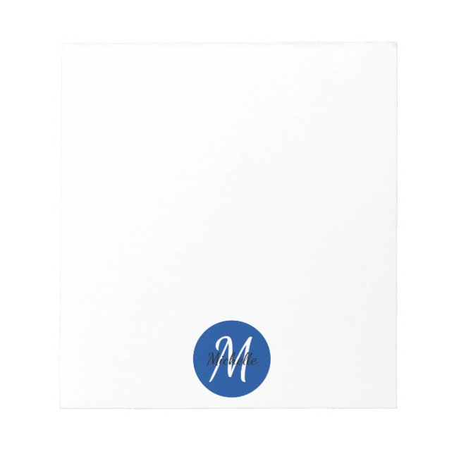 Blue Simple Monogrammed Notepad (Front)