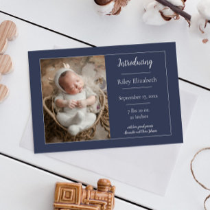 Blue Simple Photo Birth Announcement