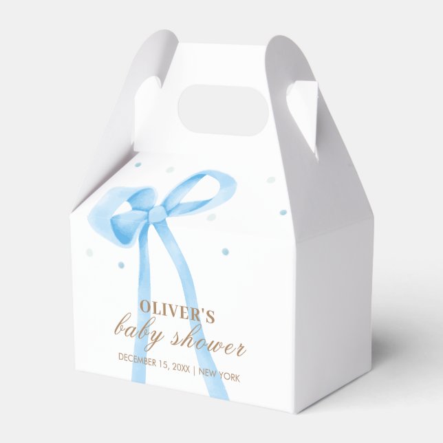 Blue Simple Polka Dot Bow Baby Shower Favor Box (Front Side)