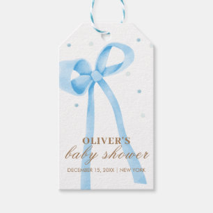 Blue Simple Polka Dot Bow Baby Shower Gift Tags