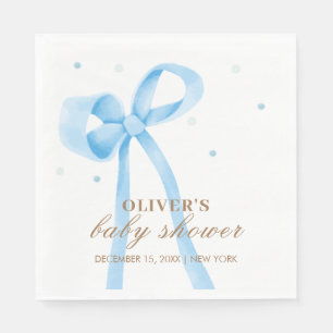Blue Simple Polka Dot Bow Baby Shower Napkin