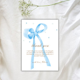 Blue Simple Polka Dot Bow Baby Shower Thank You Card
