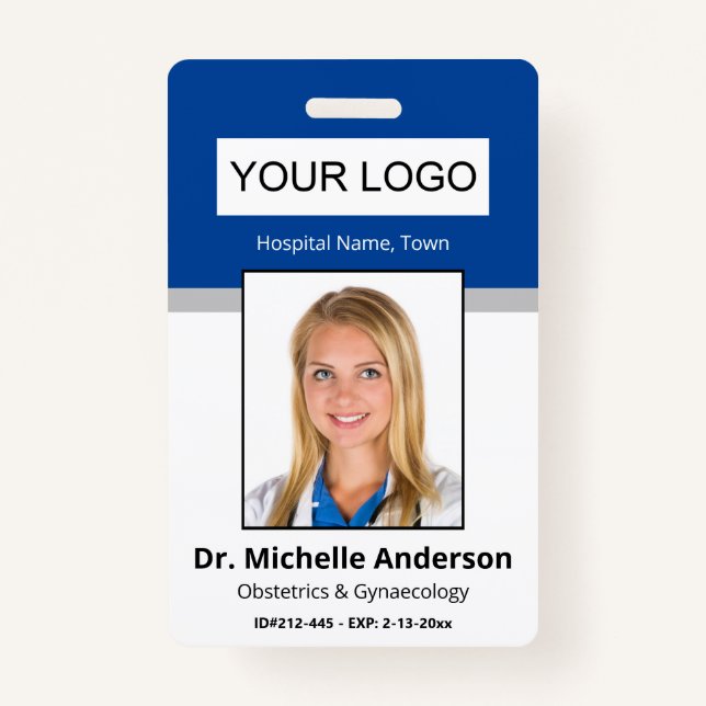 Blue Simple Professional Employee Custom Identity Badge (Front)