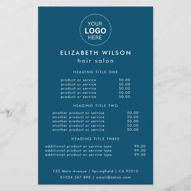 Blue Simple Salon Service Menu Flyer (Front)