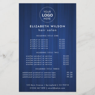 Blue Simple Salon Service Menu Flyer