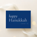 Blue Simple Serif Happy Hanukkah Holiday Card<br><div class="desc">Modern simplicity makes this understated,  text-based holiday card shine in classic Hanukkah colours of blue and white. The custom backer features two of your best photos from the year and easy to personalize message text.</div>