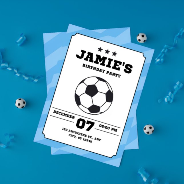 Blue Simple Soccer Kids Birthday Football Invitation (Creator Uploaded)