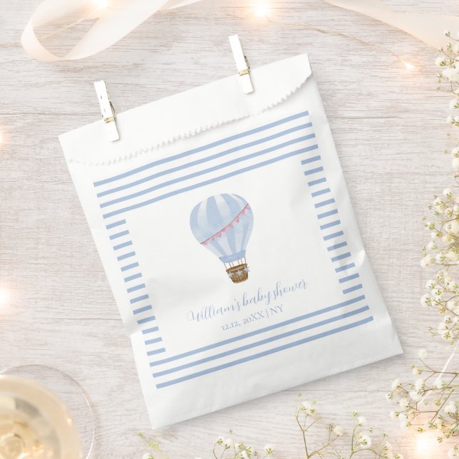 Blue Simple Stripe Hot Air Balloon Boy Baby Shower Favour Bag (Clipped)