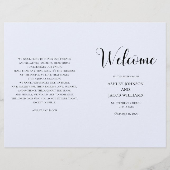 Blue simple wedding. Typography program folded (Front)