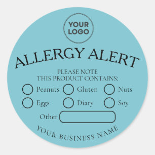 Blue Simple White Black Food Allergy Alert Sticker
