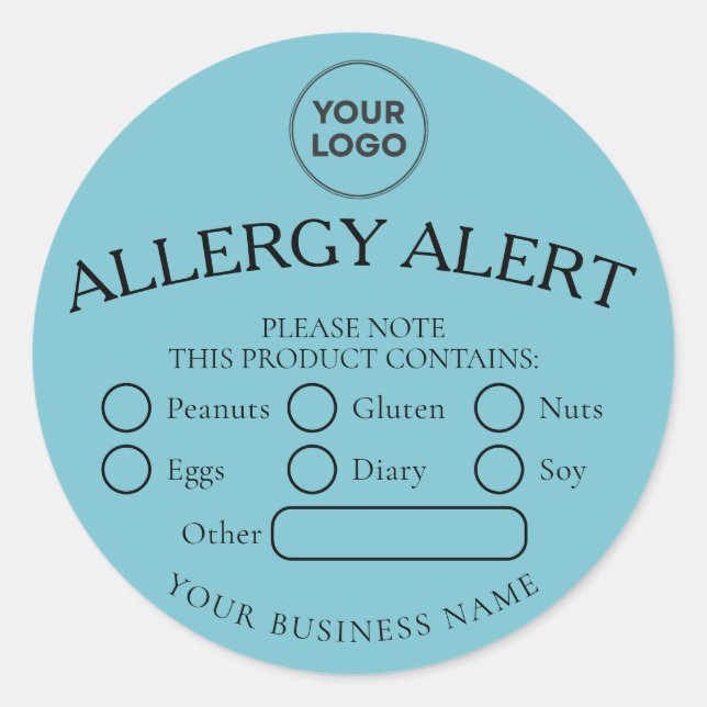 Blue Simple White Black Food Allergy Alert Sticker (Front)
