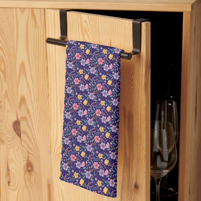 Blue simple wildflower pattern  kitchen towel (Thirds Fold)