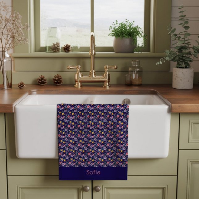 Blue simple wildflower pattern name kitchen towel (Creator Uploaded)