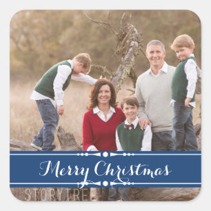 Blue Simply Chic Holiday Photo Stickers