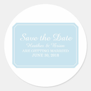 Blue Simply Elegant Save the Date Classic Round Sticker