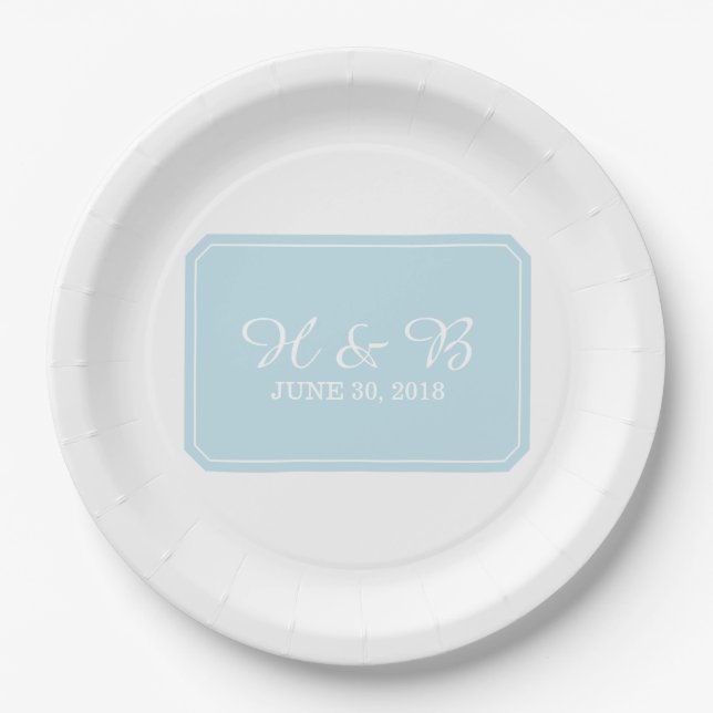 Blue Simply Elegant Wedding Paper Plate (Front)