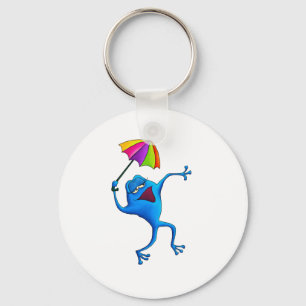 Blue Singing Frog with Umbrella Keychain