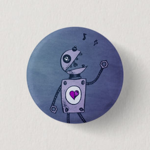 Blue Singing Retro Robot 1 Inch Round Button