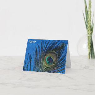 Blue Single Peacock Feather Wedding RSVP Invitation