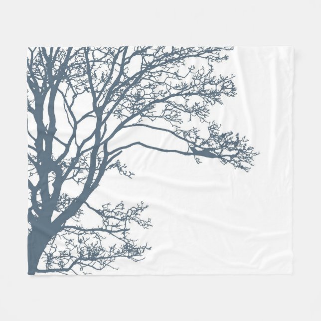 Blue Single Tree Boho Fleece Blanket (Front (Horizontal))