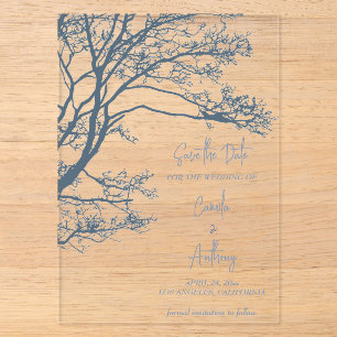 Blue Single Tree Boho Wedding Acrylic Invitations