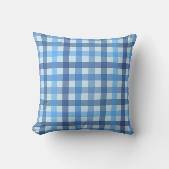 Blue Six-Colour Gingham Pattern Throw Pillow  (Front)