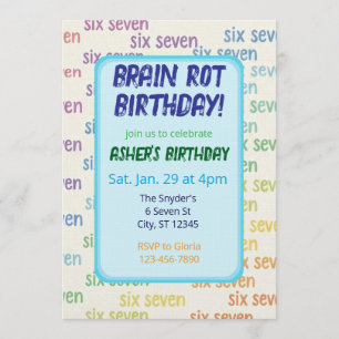 Blue Six Seven Brain Rot Birthday Invitation