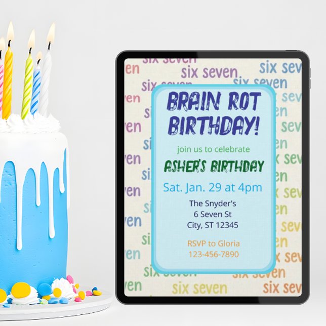 Blue Six Seven Brain Rot Birthday Invitation (Creator Uploaded)