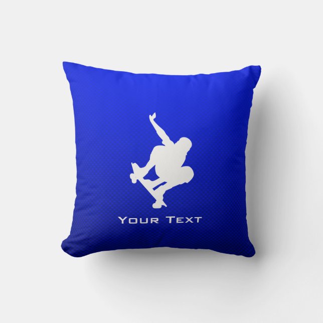 Blue Skateboarding Throw Pillow (Front)