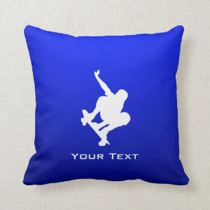 Blue Skateboarding Throw Pillow