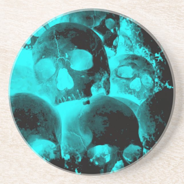 blue skeleton heads coaster (Front)