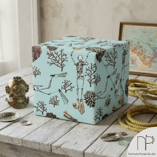 Blue Skeleton Scuba Diver Wrapping Paper