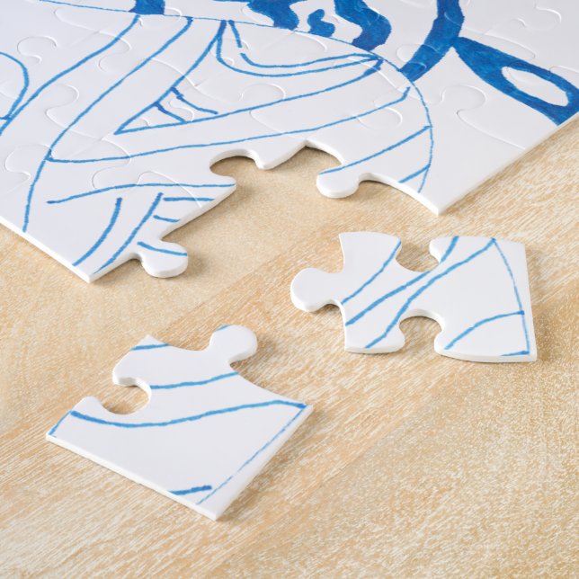 "Blue Sketch" Abstract Art Jigsaw Puzzle (Side)