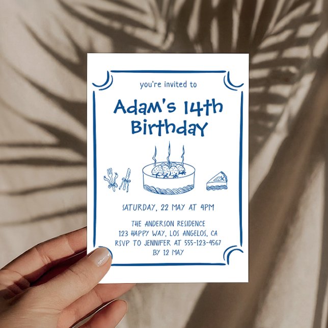 Blue Sketch Line Art Kids Birthday Party       Invitation (Creator Uploaded)