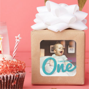 Blue Sketch One Boy Photo 1st Birthday Party Favou Square Sticker