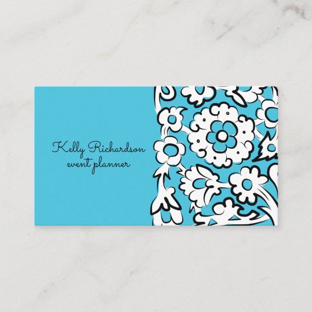 Blue Sketched Flowers Business Card (Front)