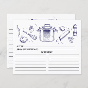 Blue Sketched Kitchen Tools Recipe Cards