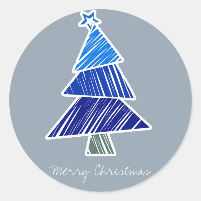Blue Sketchy Christmas Tree Sticker (Front)