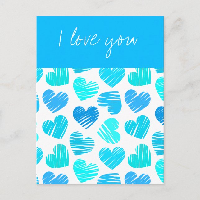 Blue sketchy hearts Postcard (Front)