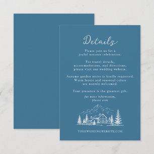 Blue Ski Lodge Winter Wedding Details Card
