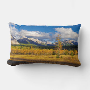 Blue skies and clouds above a meadow lumbar pillow