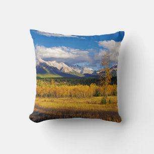 Blue skies and clouds above a meadow throw pillow