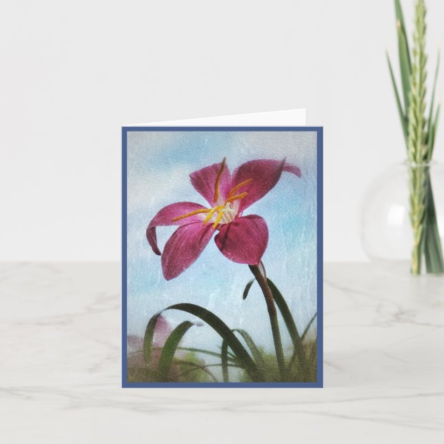 Blue Skies and Fairy Lilies Blank Note Card (Front)