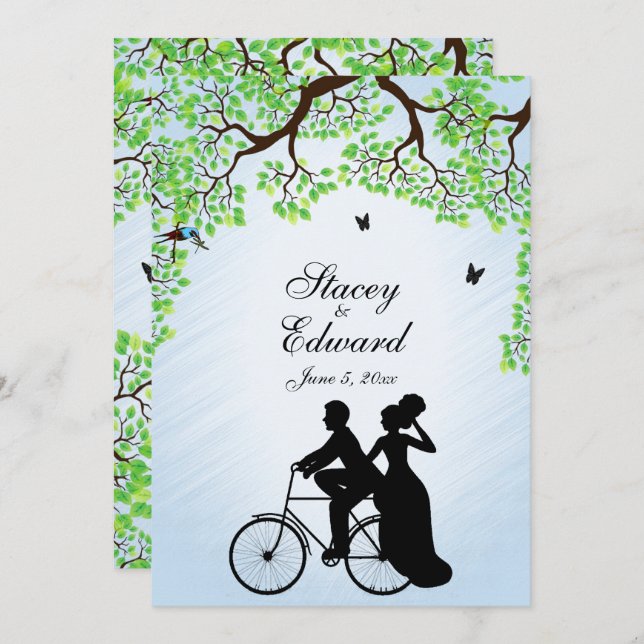 Blue Skies Bicycle Wedding Invitation  (Front/Back)