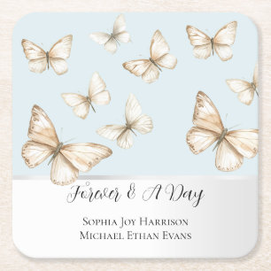 Blue Skies & Butterflies Wedding  Square Paper Coaster