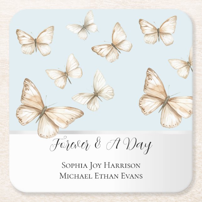 Blue Skies & Butterflies Wedding  Square Paper Coaster (Front)